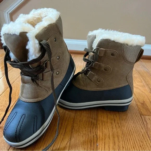 PAWZ Women Ginnie Duck Snow Boots sz 5 Hickory Brown Winter Shearling Leather - Picture 3 of 13